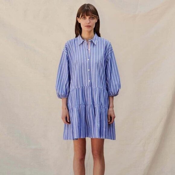 Sundry Dresses & Skirts - Sundry Stripe Short Tiered Mini Drees Shirt Buttondown Cotton Beach S NWT 277897